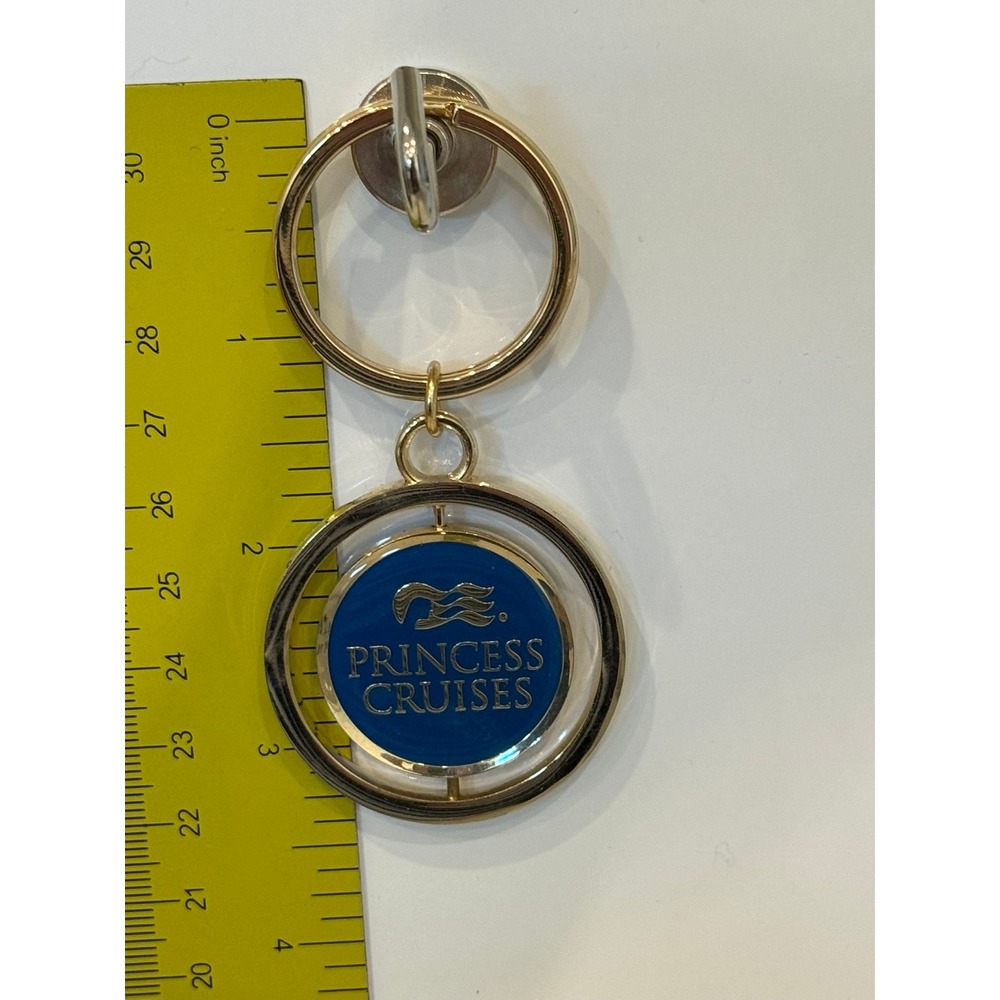 Princess Cruises 50th Anniversary Spinning Medallion Keychain Gold Blue Souvenir